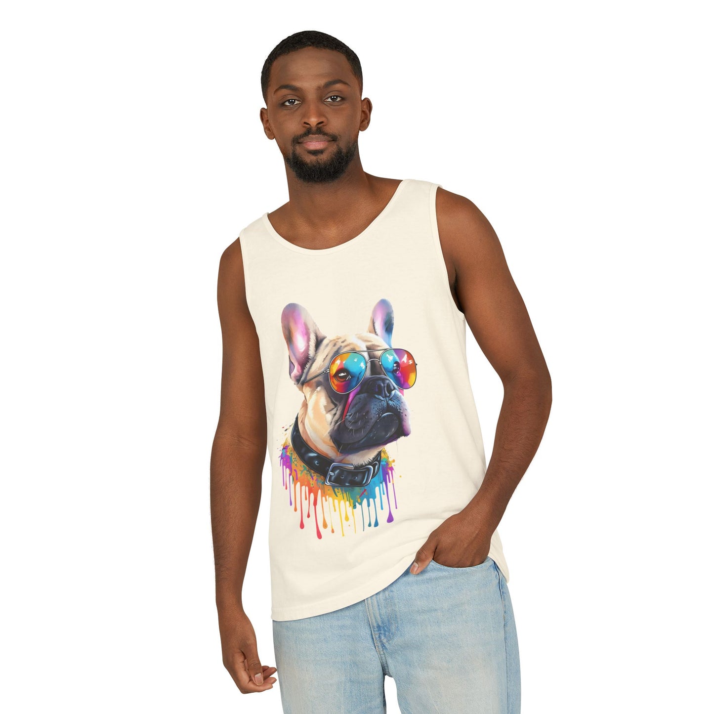 Colorful French Bulldog Art Tank Top - Summer Dog Lover Graphic Tee - Unisex Cotton Sleeveless Shirt