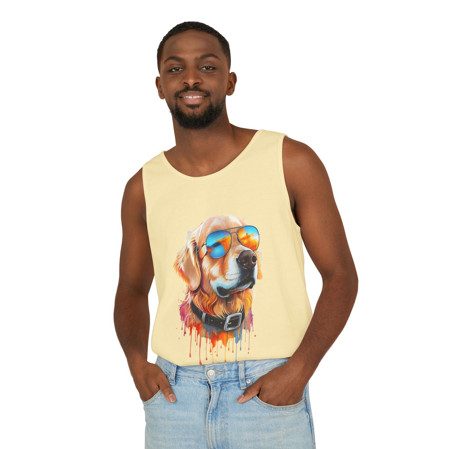 Colorful Golden Retriever Art Tank Top - Summer Dog Lover Graphic Tee - Unisex Cotton Sleeveless Shirt