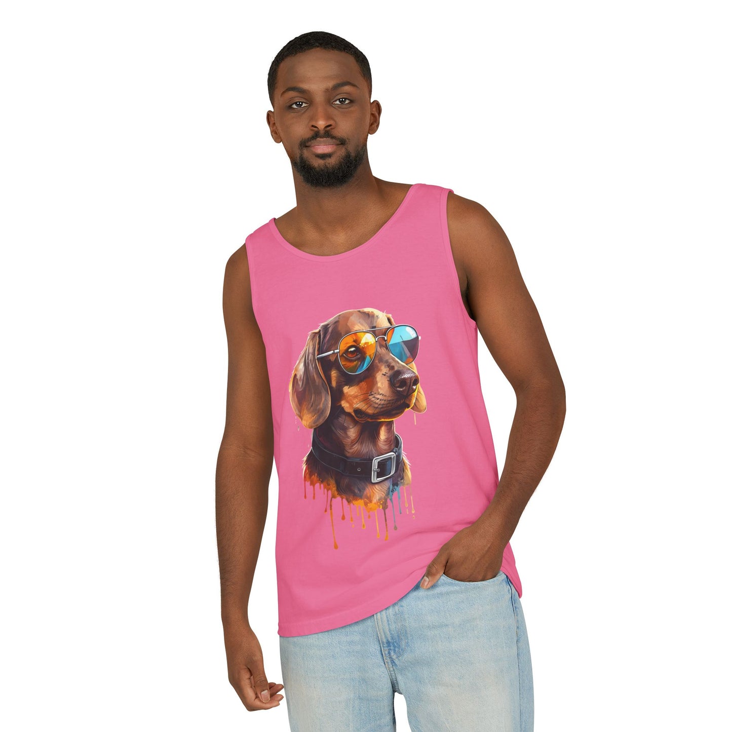 Colorful Dachshund Art Tank Top - Summer Dog Lover Graphic Tee - Unisex Cotton Sleeveless Shirt