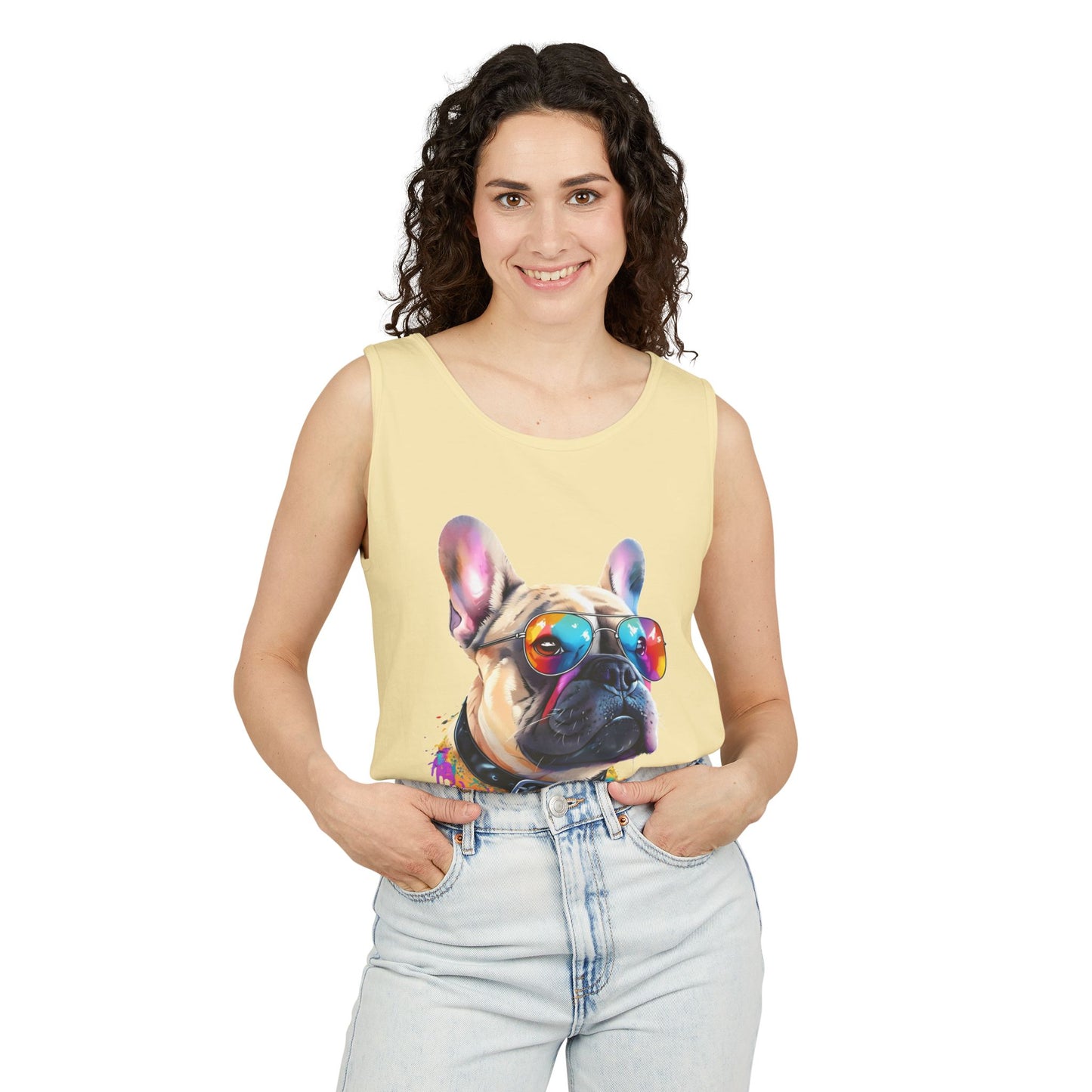 Colorful French Bulldog Art Tank Top - Summer Dog Lover Graphic Tee - Unisex Cotton Sleeveless Shirt