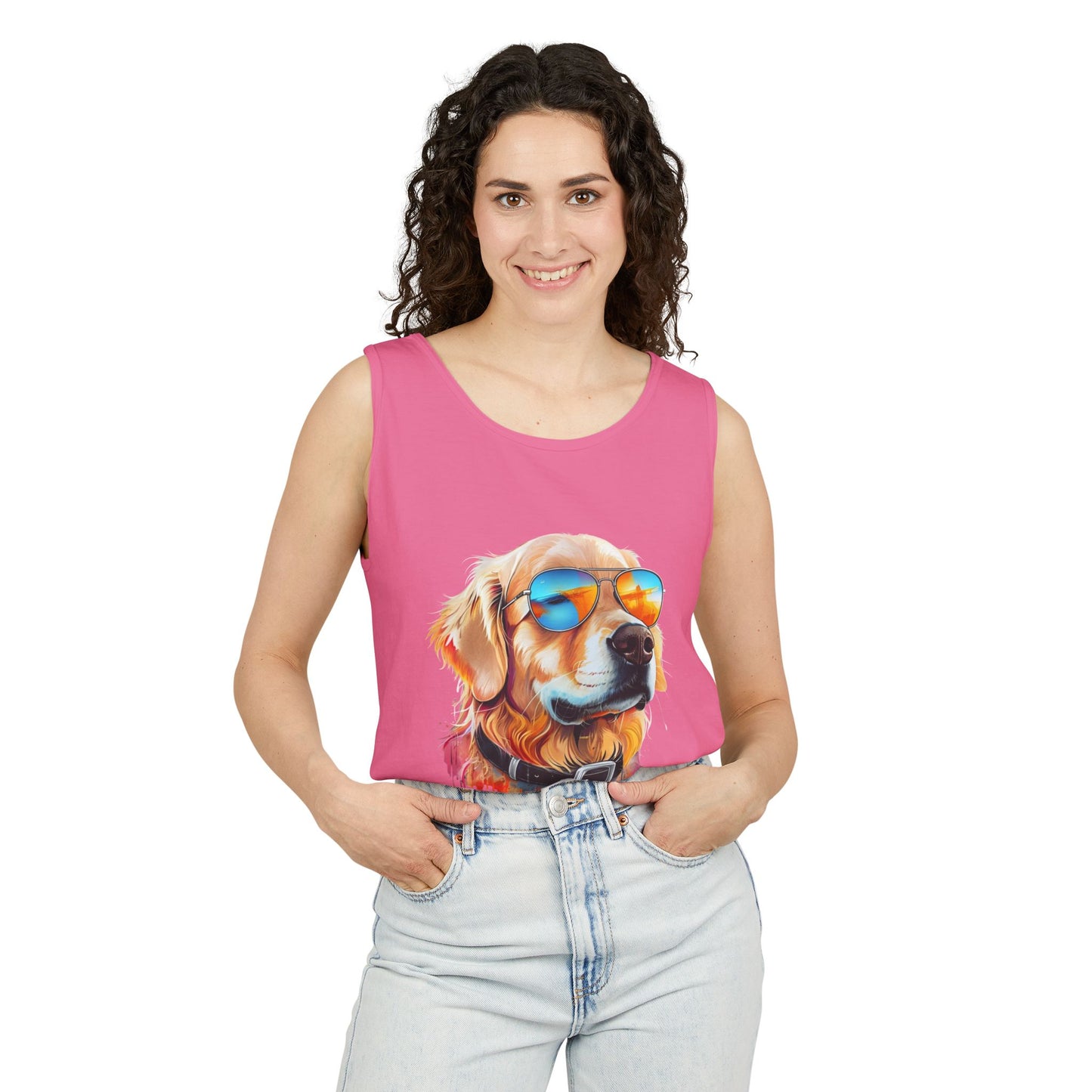 Colorful Golden Retriever Art Tank Top - Summer Dog Lover Graphic Tee - Unisex Cotton Sleeveless Shirt