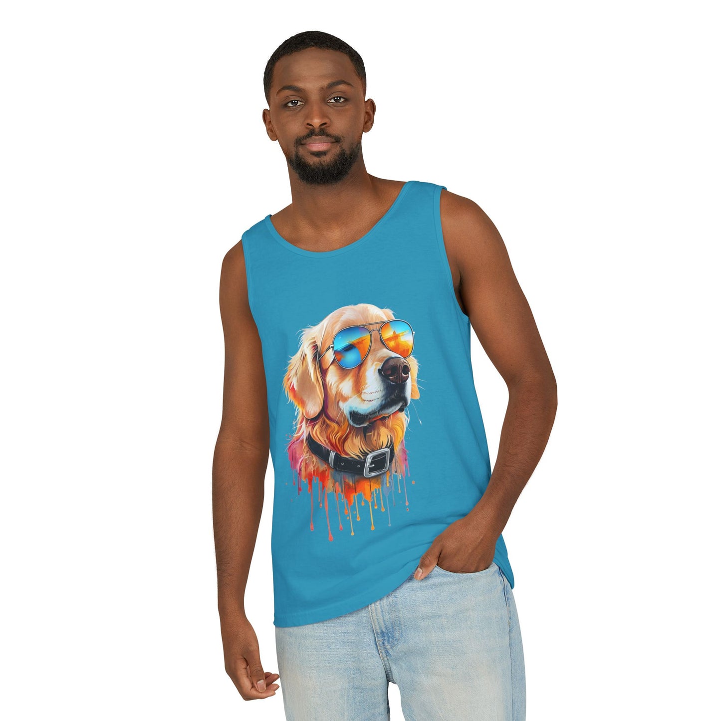 Colorful Golden Retriever Art Tank Top - Summer Dog Lover Graphic Tee - Unisex Cotton Sleeveless Shirt