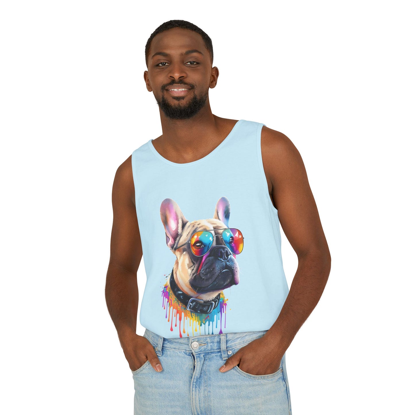 Colorful French Bulldog Art Tank Top - Summer Dog Lover Graphic Tee - Unisex Cotton Sleeveless Shirt