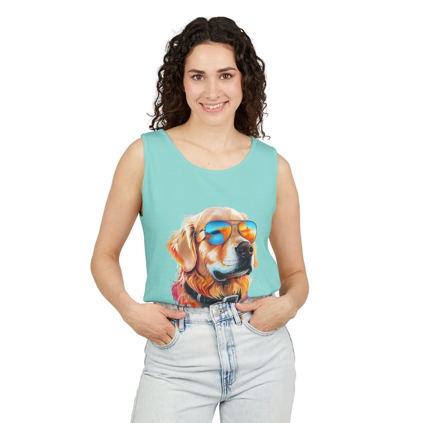 Colorful Golden Retriever Art Tank Top - Summer Dog Lover Graphic Tee - Unisex Cotton Sleeveless Shirt