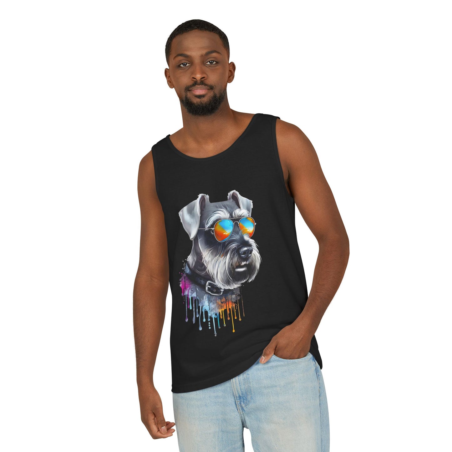 Colorful Schnauzer Art Tank Top - Summer Dog Lover Graphic Tee - Unisex Cotton Sleeveless Shirt