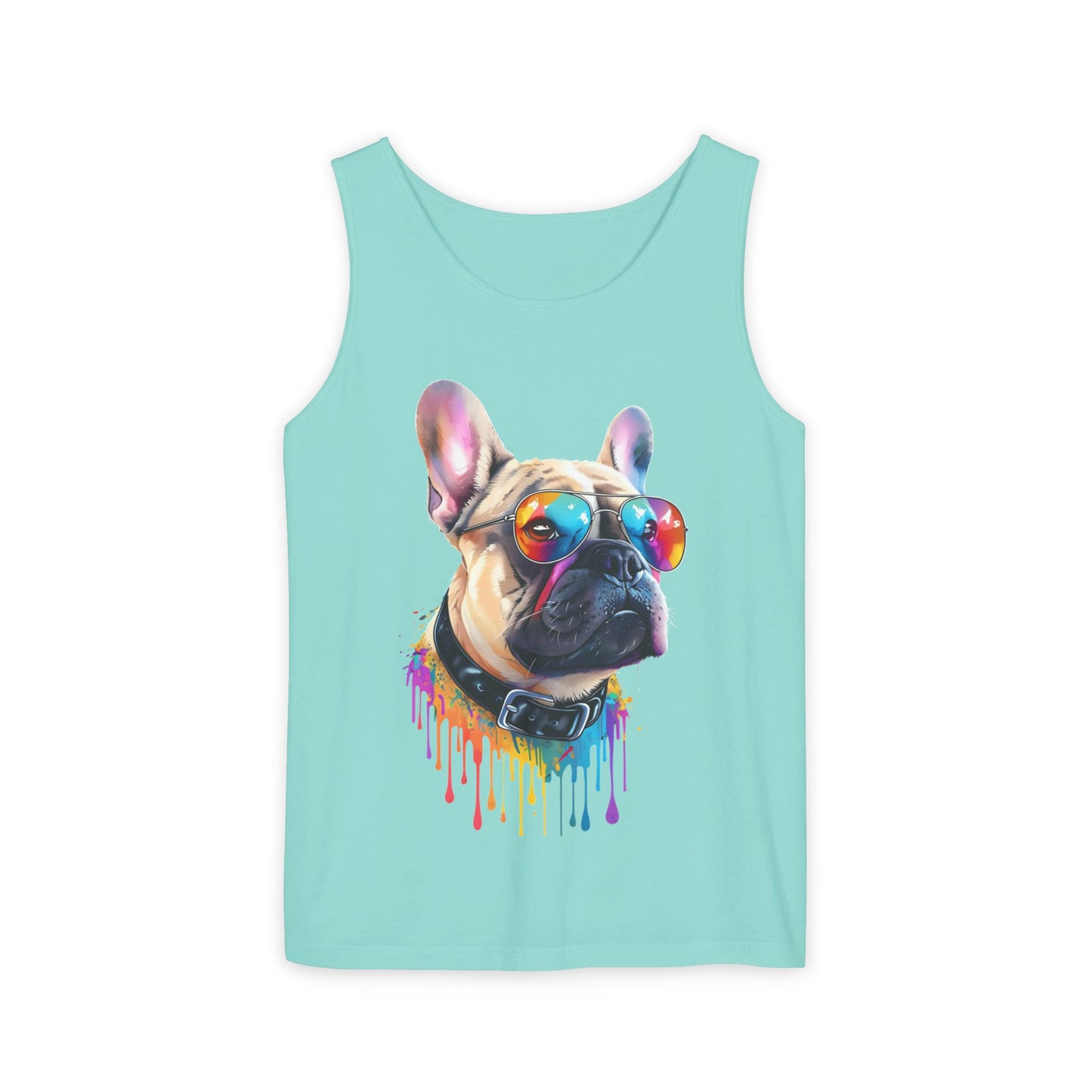 Colorful French Bulldog Art Tank Top - Summer Dog Lover Graphic Tee - Unisex Cotton Sleeveless Shirt
