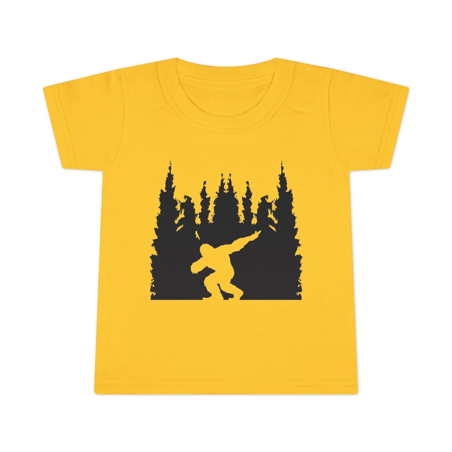 Toddler Bigfoot Adventure T-Shirt | Kids Sasquatch Forest Silhouette Tee | Outdoor Wilderness Shirt | Unisex Children's Cryptid Graphic Tee