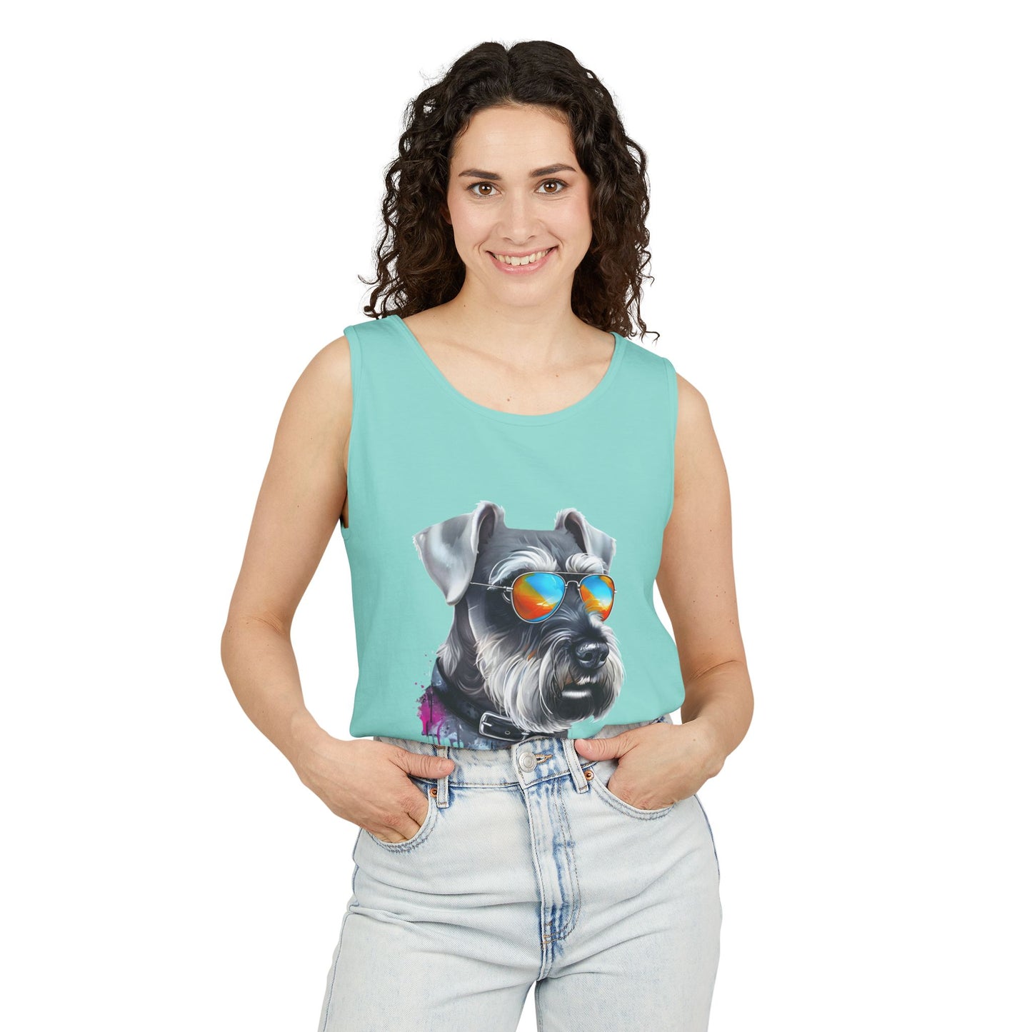 Colorful Schnauzer Art Tank Top - Summer Dog Lover Graphic Tee - Unisex Cotton Sleeveless Shirt