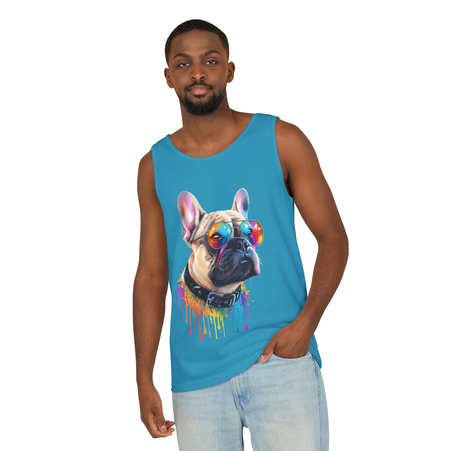 Colorful French Bulldog Art Tank Top - Summer Dog Lover Graphic Tee - Unisex Cotton Sleeveless Shirt