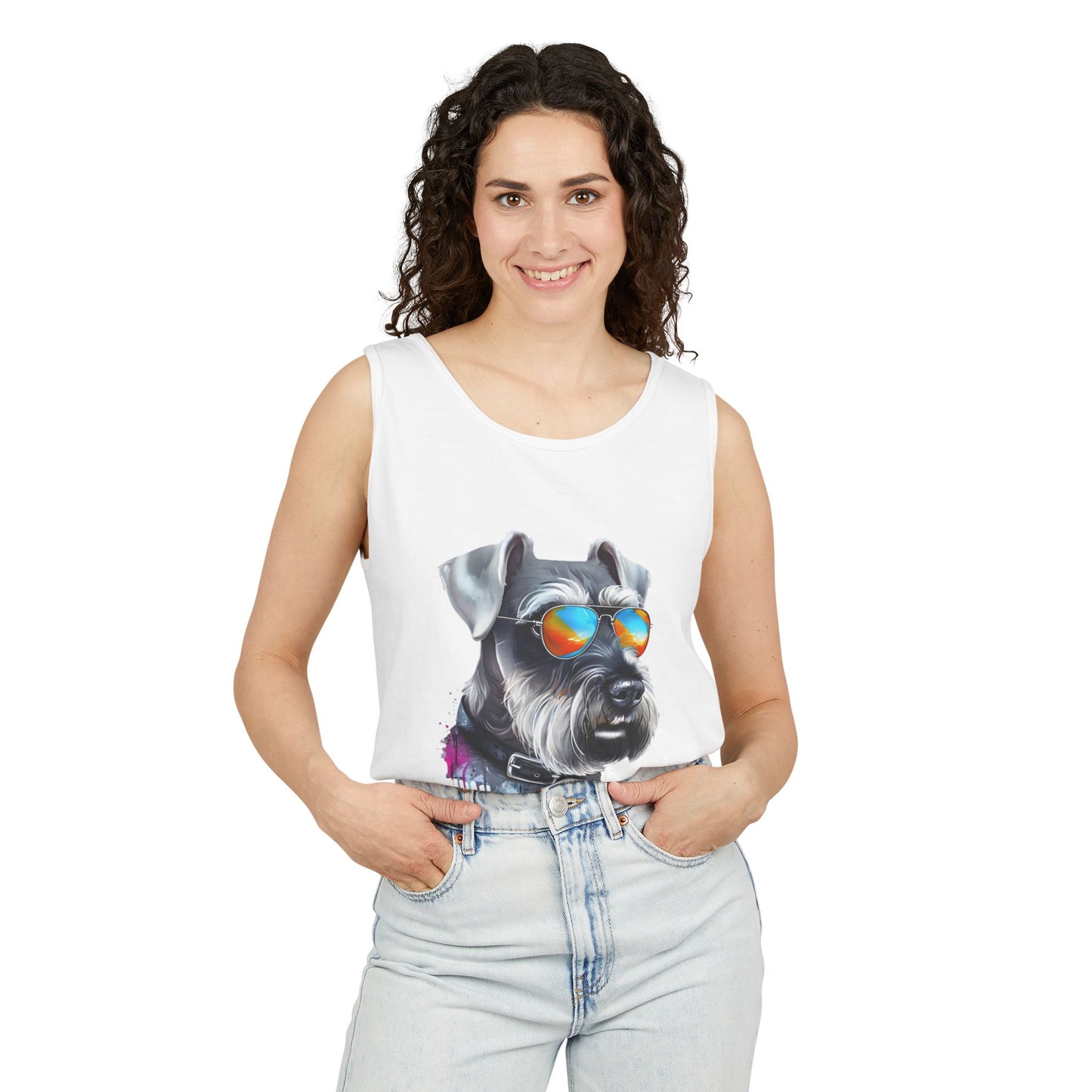 Colorful Schnauzer Art Tank Top - Summer Dog Lover Graphic Tee - Unisex Cotton Sleeveless Shirt