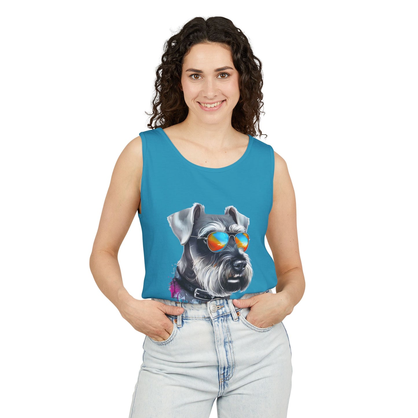 Colorful Schnauzer Art Tank Top - Summer Dog Lover Graphic Tee - Unisex Cotton Sleeveless Shirt