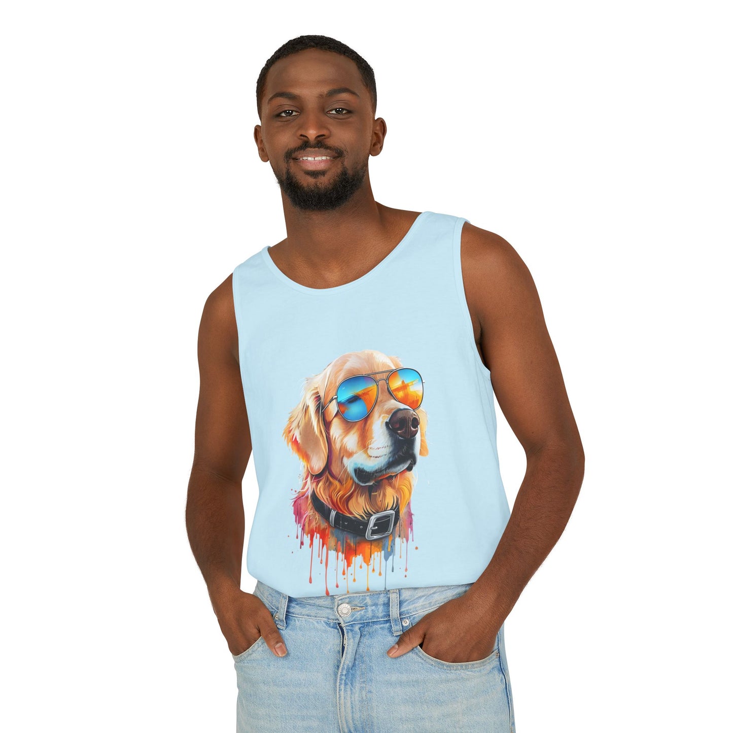 Colorful Golden Retriever Art Tank Top - Summer Dog Lover Graphic Tee - Unisex Cotton Sleeveless Shirt