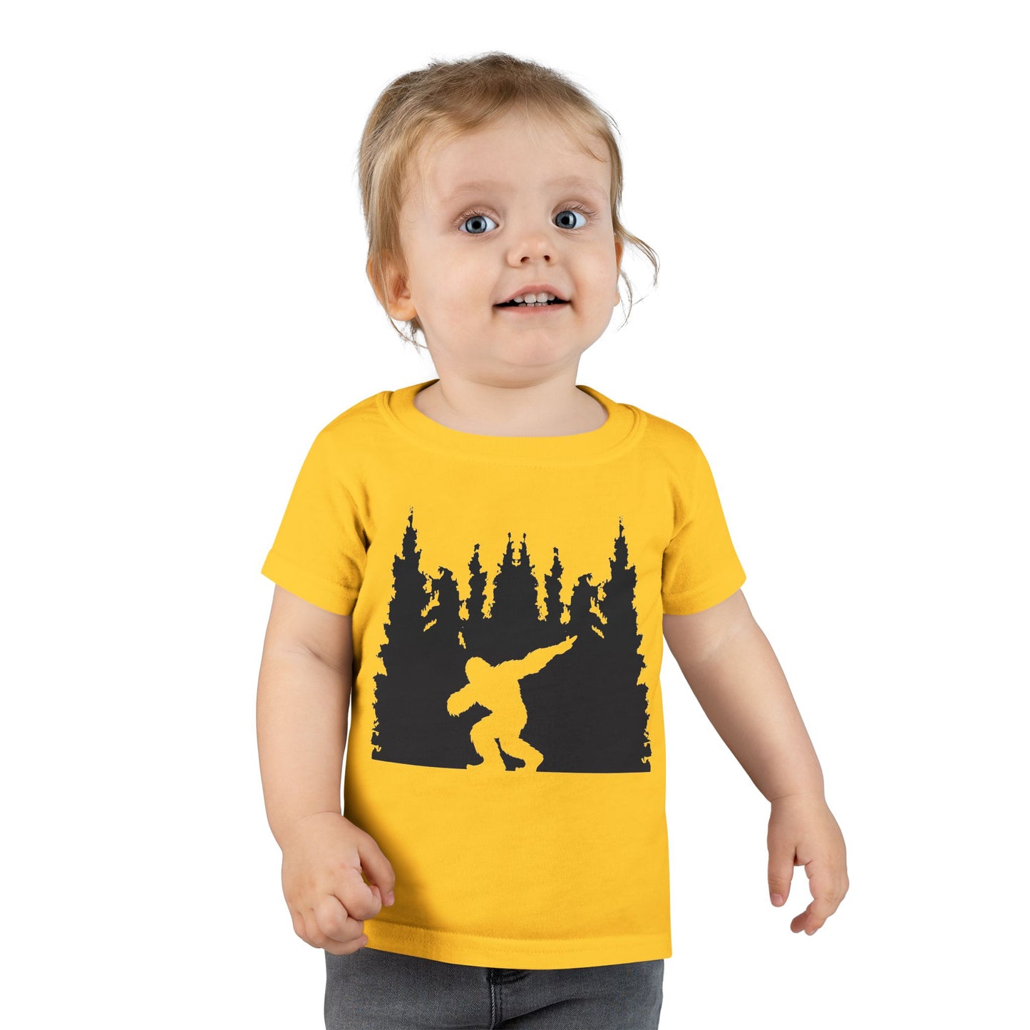 Toddler Bigfoot Adventure T-Shirt | Kids Sasquatch Forest Silhouette Tee | Outdoor Wilderness Shirt | Unisex Children's Cryptid Graphic Tee