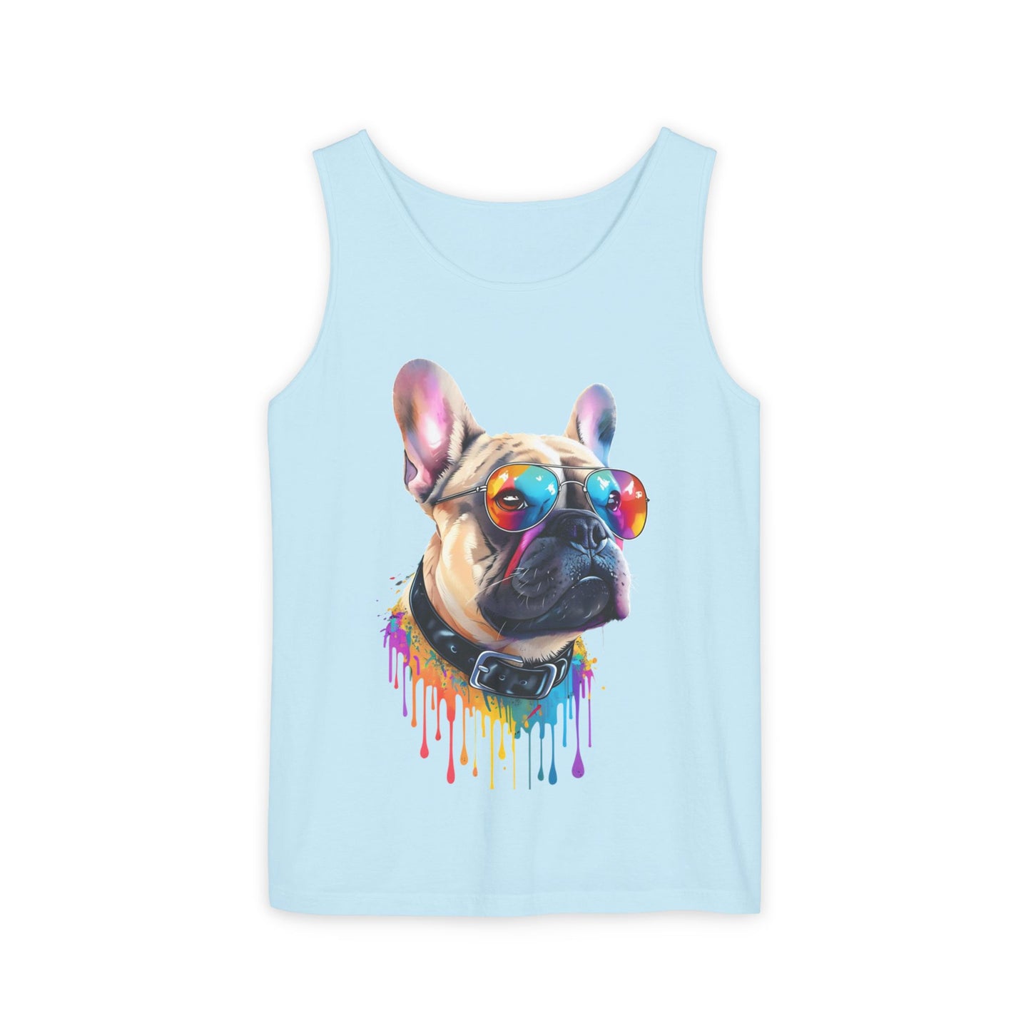 Colorful French Bulldog Art Tank Top - Summer Dog Lover Graphic Tee - Unisex Cotton Sleeveless Shirt