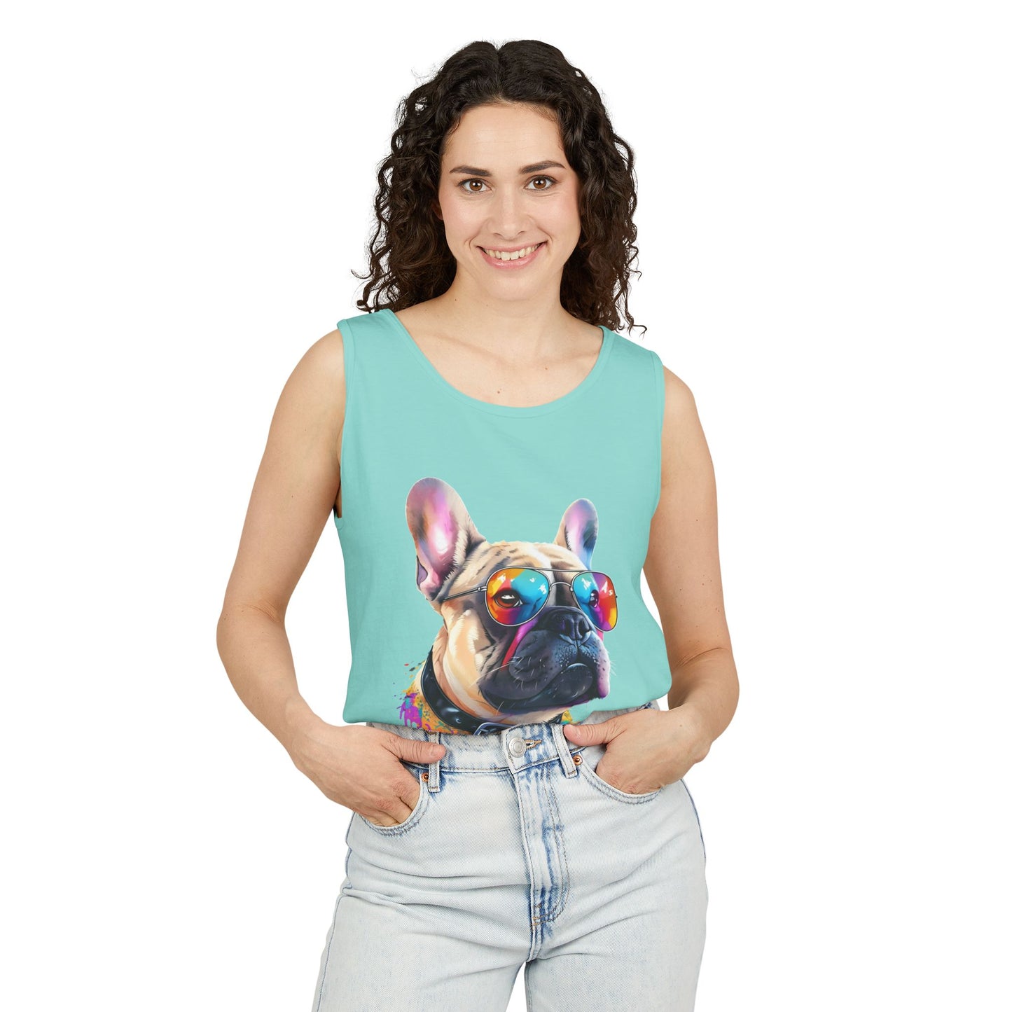 Colorful French Bulldog Art Tank Top - Summer Dog Lover Graphic Tee - Unisex Cotton Sleeveless Shirt