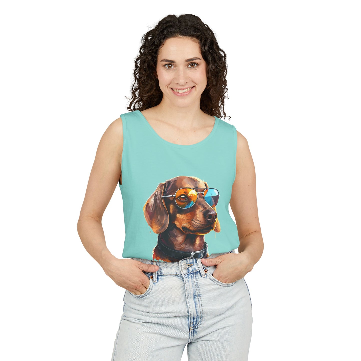 Colorful Dachshund Art Tank Top - Summer Dog Lover Graphic Tee - Unisex Cotton Sleeveless Shirt