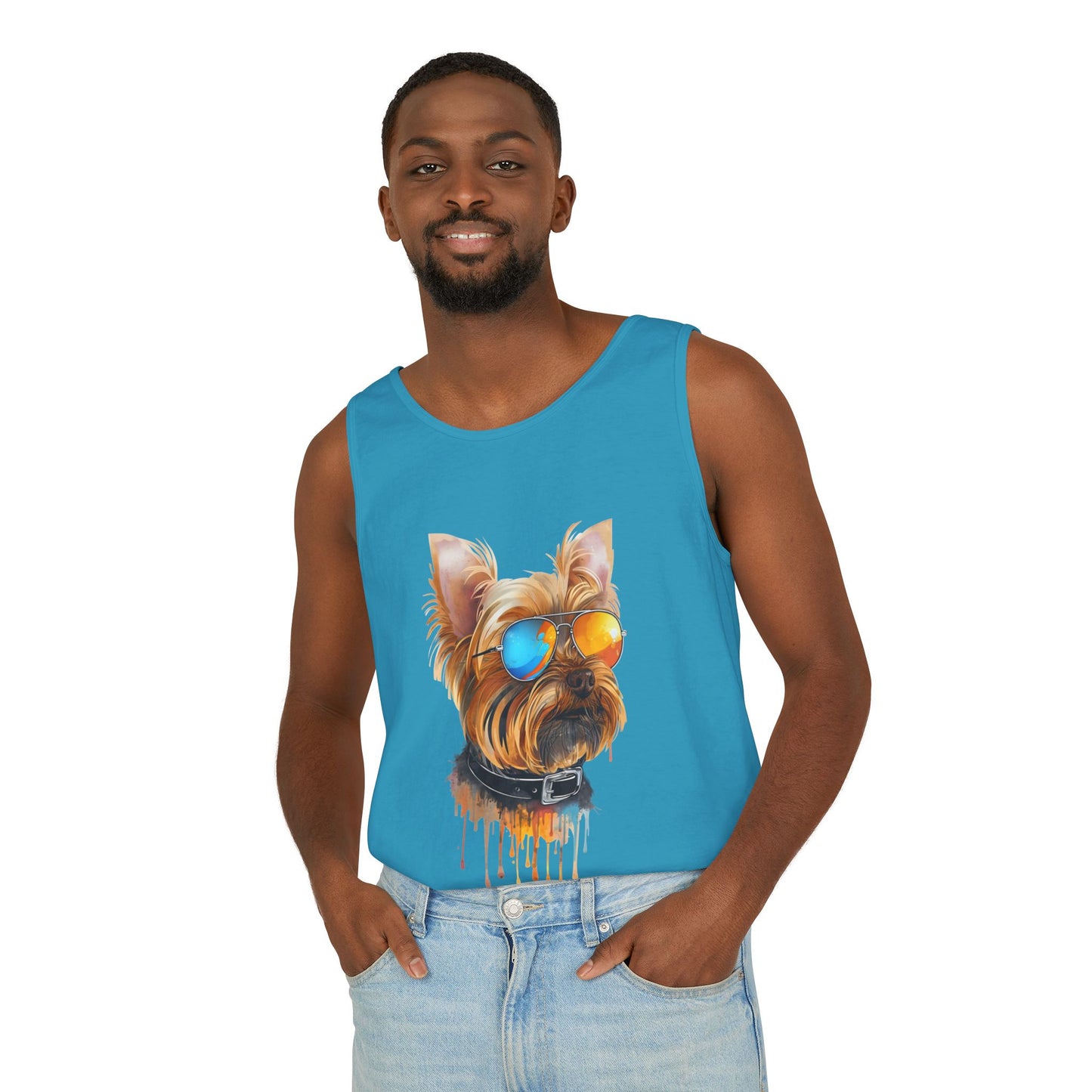 Colorful Yorkie Art Tank Top - Summer Dog Lover Graphic Tee - Unisex Cotton Sleeveless Shirt