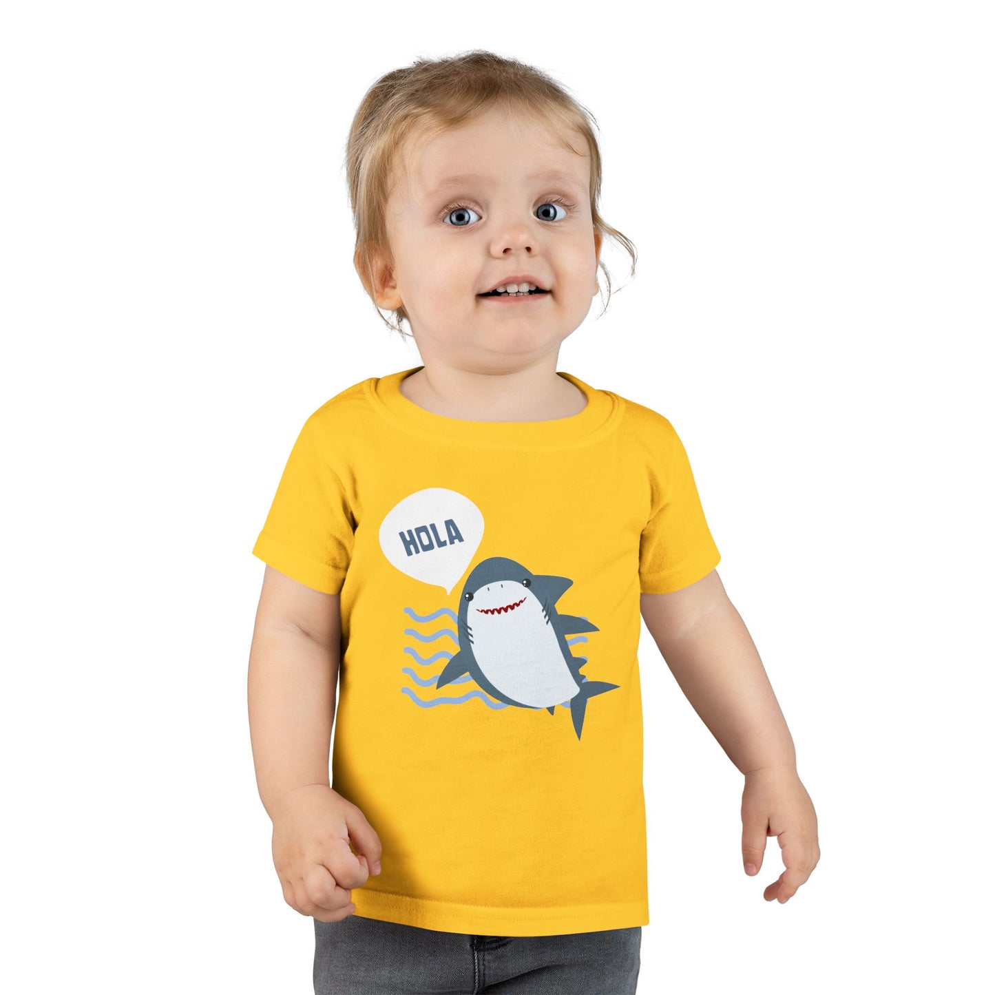 Friendly Shark HOLA - Toddler Fun Spanish Greeting Tee