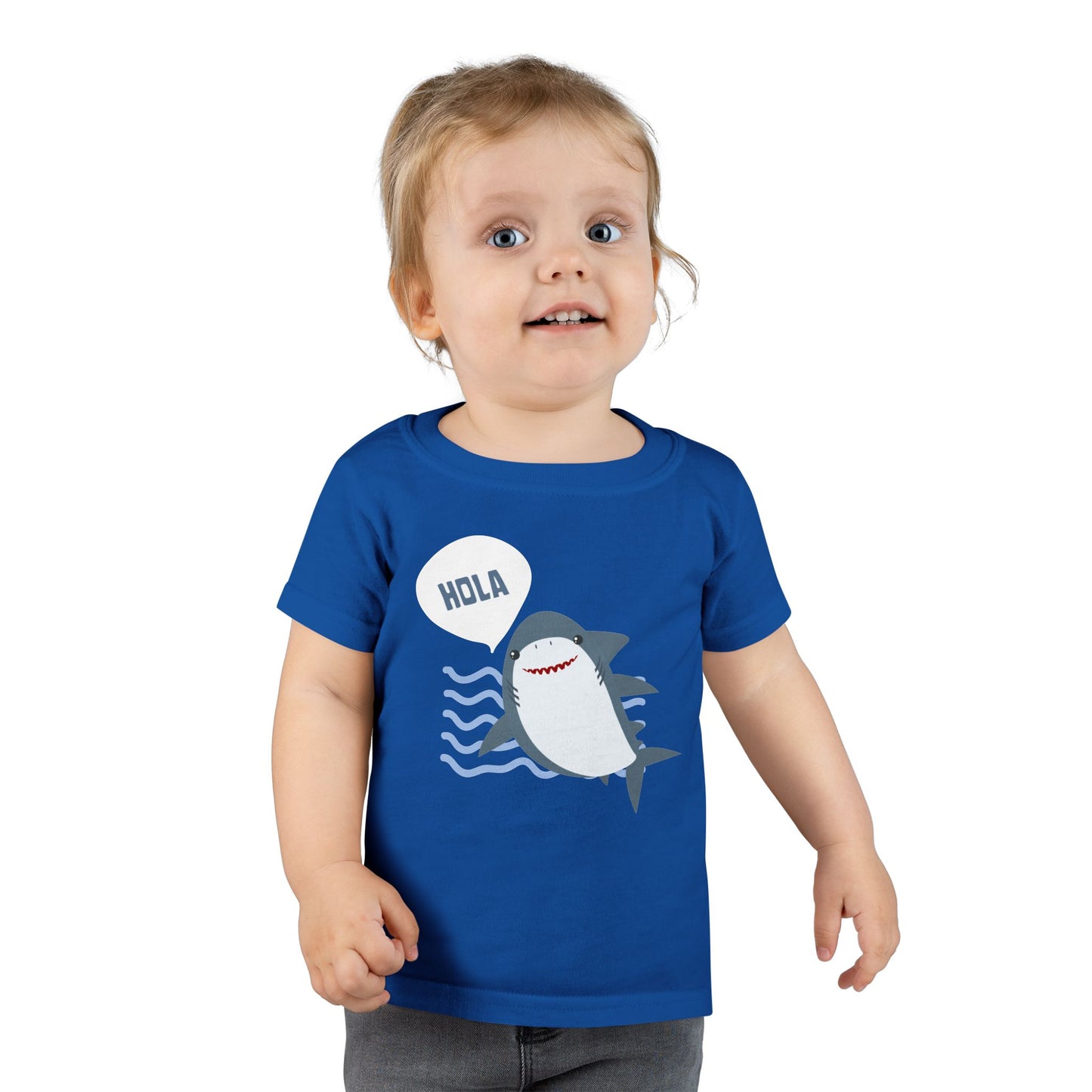 Friendly Shark HOLA - Toddler Fun Spanish Greeting Tee
