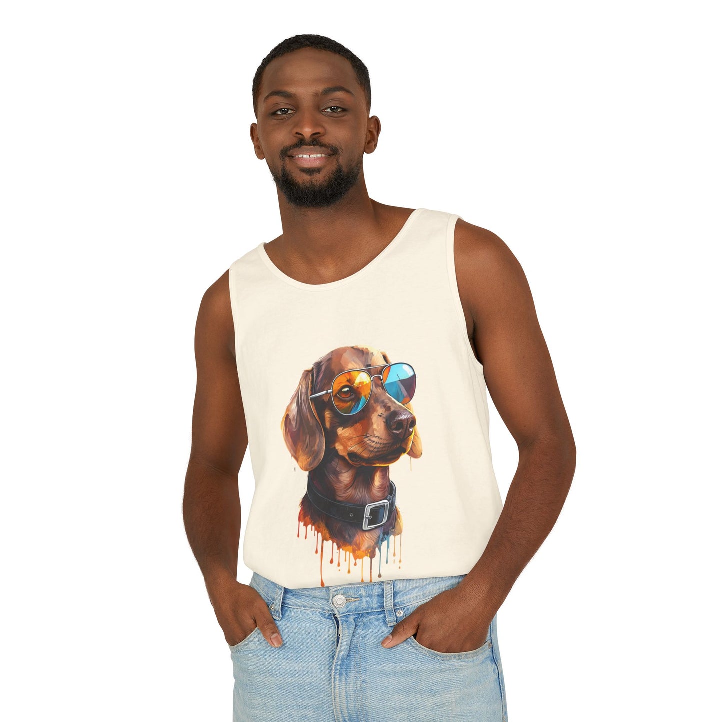 Colorful Dachshund Art Tank Top - Summer Dog Lover Graphic Tee - Unisex Cotton Sleeveless Shirt