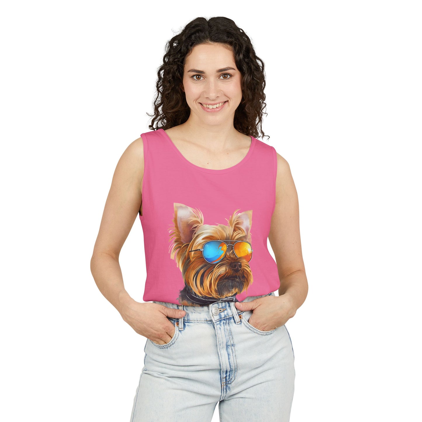Colorful Yorkie Art Tank Top - Summer Dog Lover Graphic Tee - Unisex Cotton Sleeveless Shirt