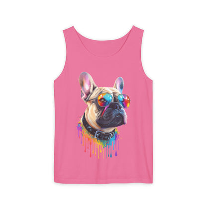Colorful French Bulldog Art Tank Top - Summer Dog Lover Graphic Tee - Unisex Cotton Sleeveless Shirt