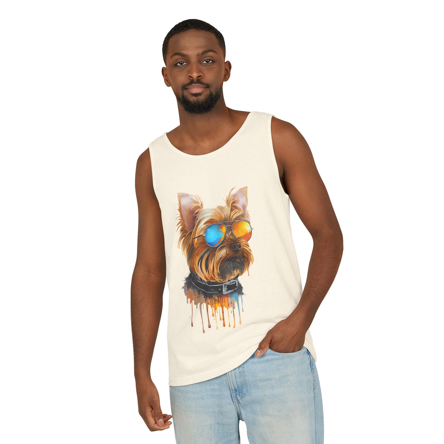 Colorful Yorkie Art Tank Top - Summer Dog Lover Graphic Tee - Unisex Cotton Sleeveless Shirt
