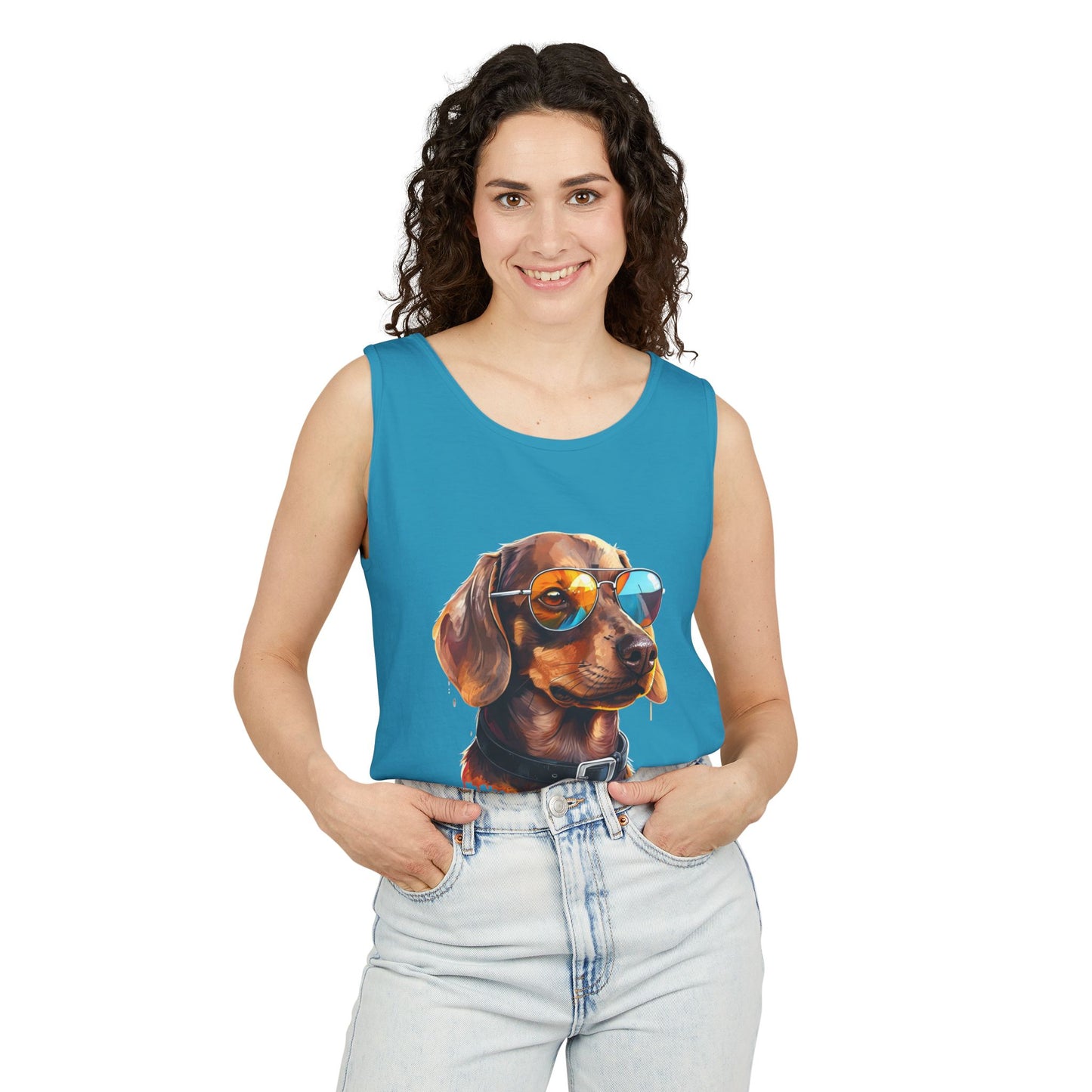 Colorful Dachshund Art Tank Top - Summer Dog Lover Graphic Tee - Unisex Cotton Sleeveless Shirt