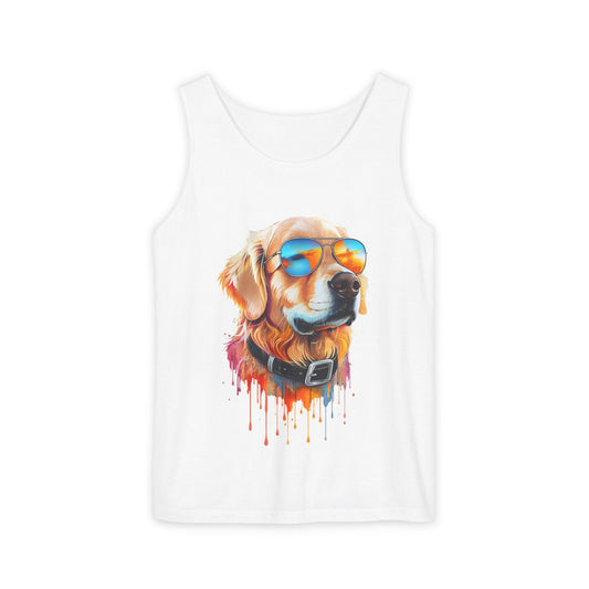 Colorful Golden Retriever Art Tank Top - Summer Dog Lover Graphic Tee - Unisex Cotton Sleeveless Shirt