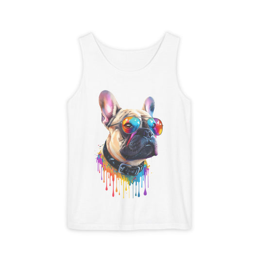 Colorful French Bulldog Art Tank Top - Summer Dog Lover Graphic Tee - Unisex Cotton Sleeveless Shirt