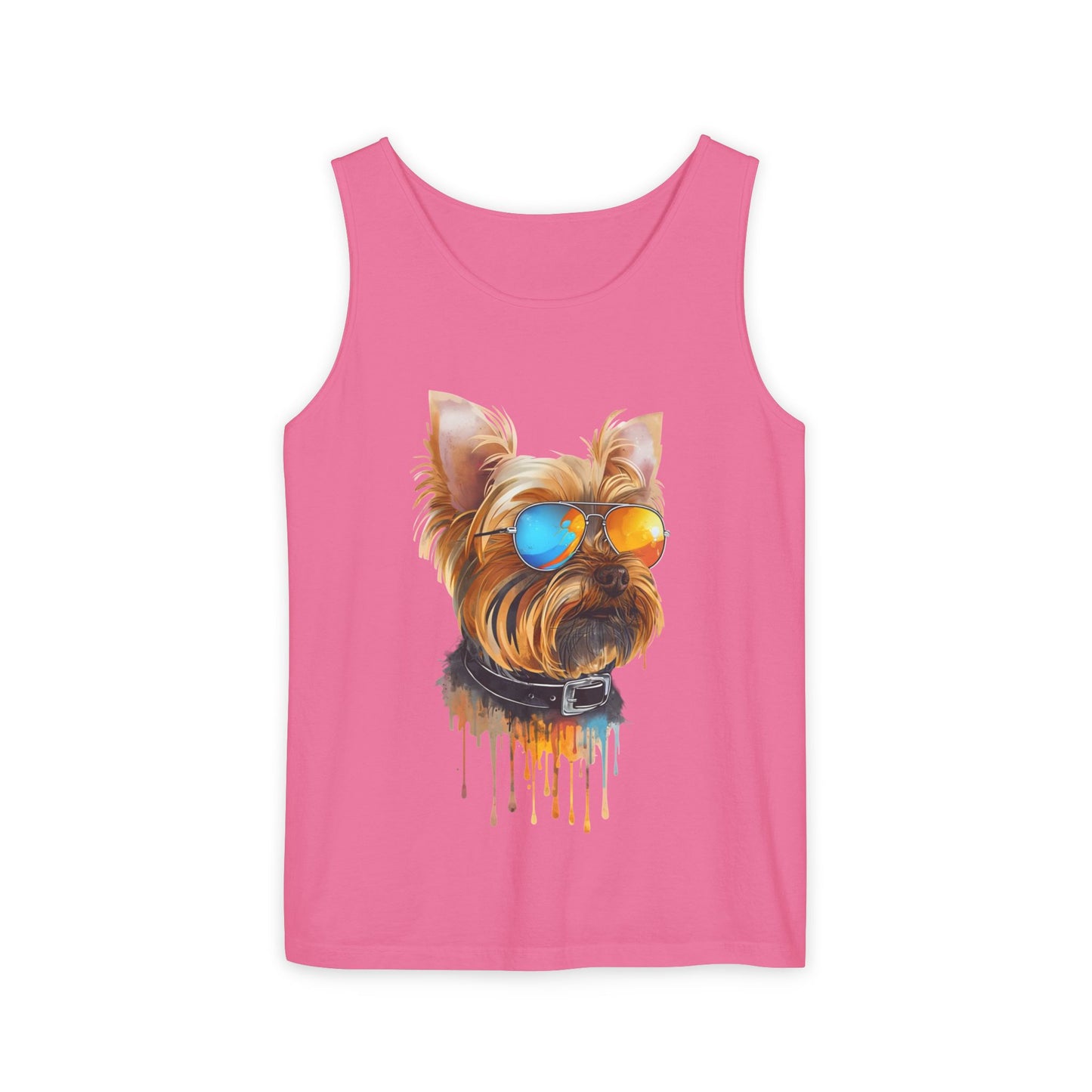 Colorful Yorkie Art Tank Top - Summer Dog Lover Graphic Tee - Unisex Cotton Sleeveless Shirt
