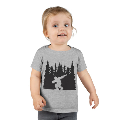 Toddler Bigfoot Adventure T-Shirt | Kids Sasquatch Forest Silhouette Tee | Outdoor Wilderness Shirt | Unisex Children's Cryptid Graphic Tee