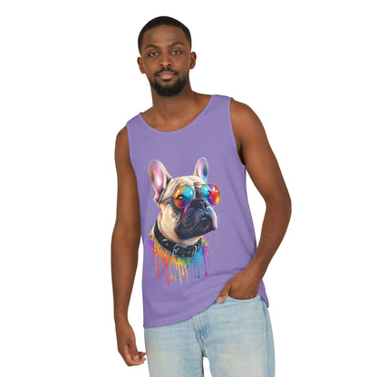 Colorful French Bulldog Art Tank Top - Summer Dog Lover Graphic Tee - Unisex Cotton Sleeveless Shirt