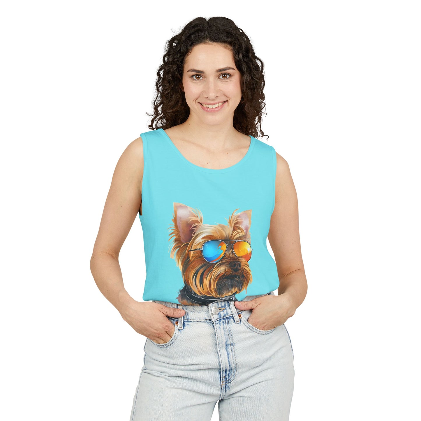 Colorful Yorkie Art Tank Top - Summer Dog Lover Graphic Tee - Unisex Cotton Sleeveless Shirt