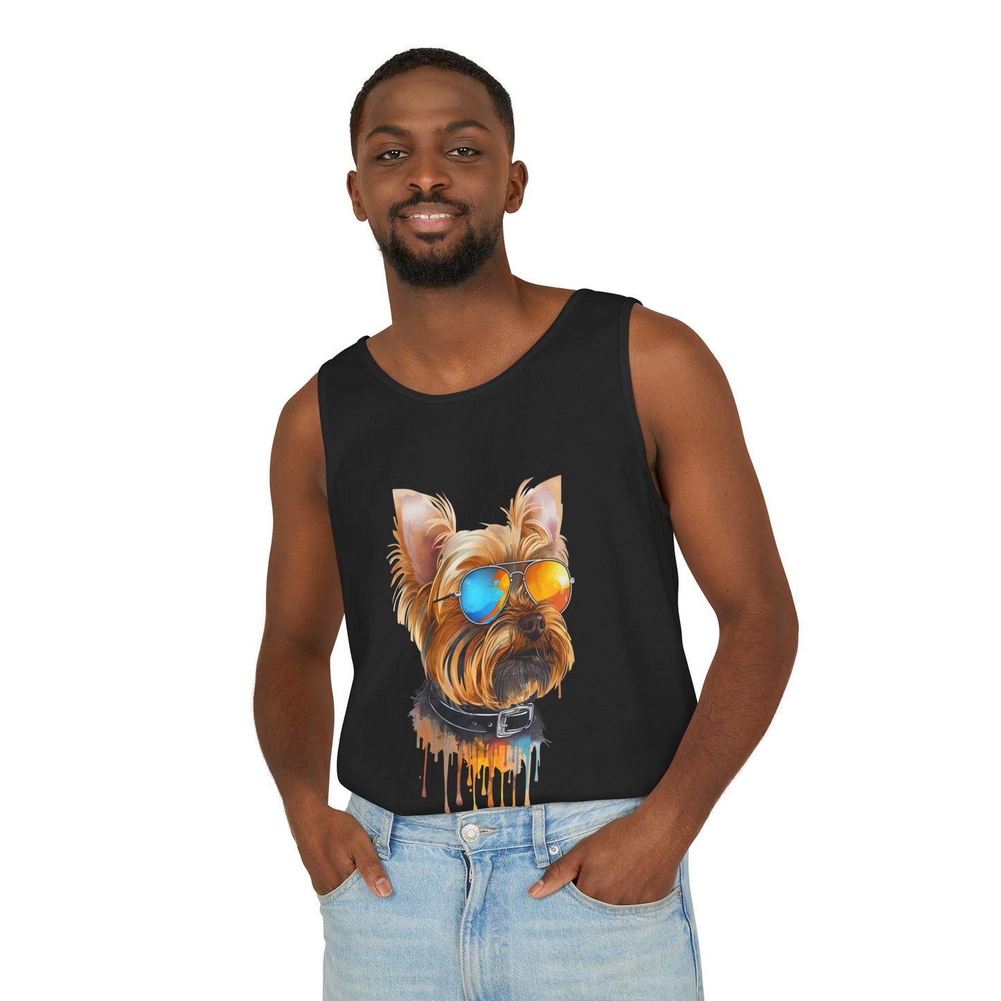 Colorful Yorkie Art Tank Top - Summer Dog Lover Graphic Tee - Unisex Cotton Sleeveless Shirt