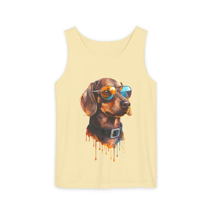 Colorful Dachshund Art Tank Top - Summer Dog Lover Graphic Tee - Unisex Cotton Sleeveless Shirt