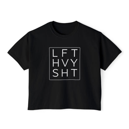 "LFT HVY SHT" Boxy Crop Tee | Gym Workout Fitness Shirt | Black Graphic Tee