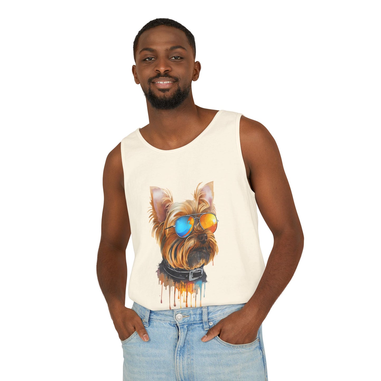 Colorful Yorkie Art Tank Top - Summer Dog Lover Graphic Tee - Unisex Cotton Sleeveless Shirt