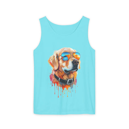 Colorful Golden Retriever Art Tank Top - Summer Dog Lover Graphic Tee - Unisex Cotton Sleeveless Shirt