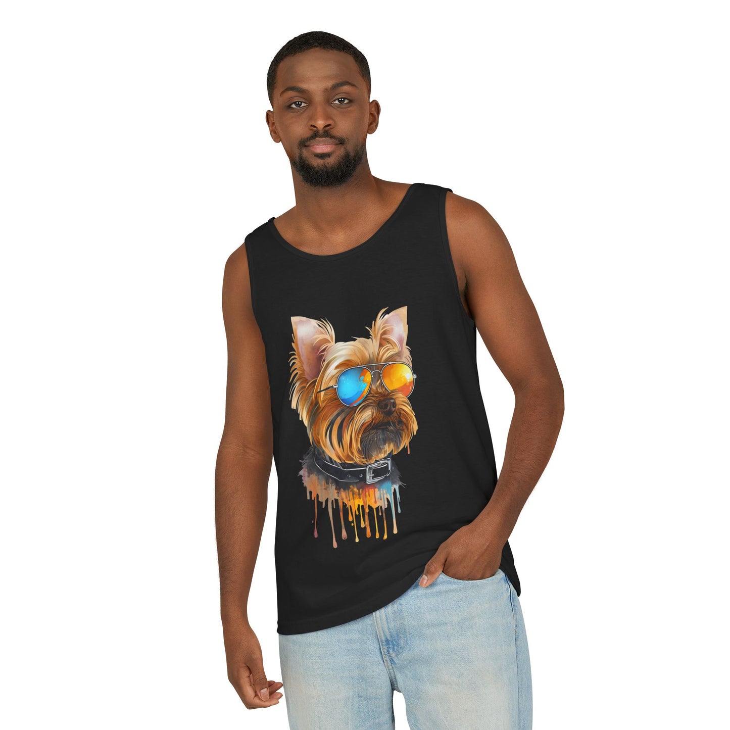 Colorful Yorkie Art Tank Top - Summer Dog Lover Graphic Tee - Unisex Cotton Sleeveless Shirt