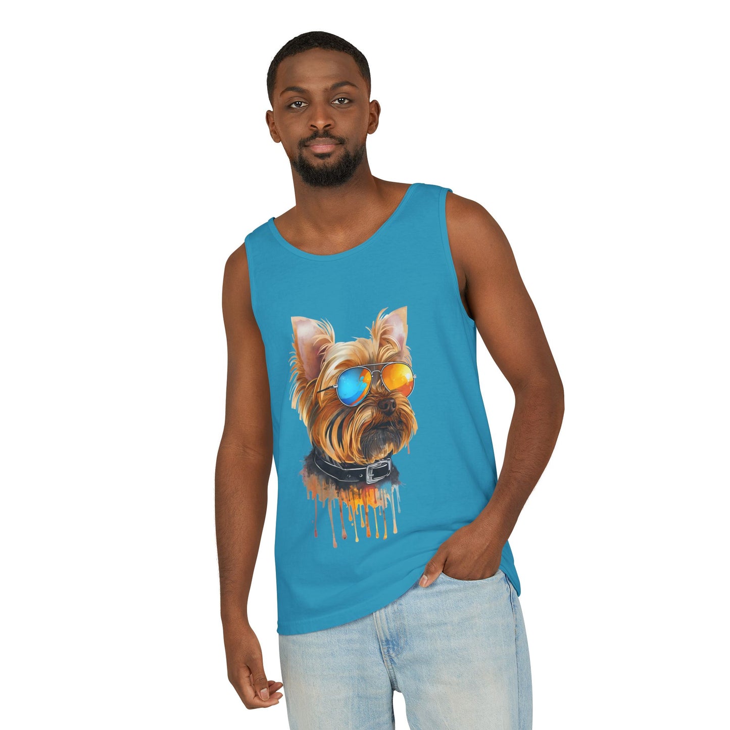 Colorful Yorkie Art Tank Top - Summer Dog Lover Graphic Tee - Unisex Cotton Sleeveless Shirt