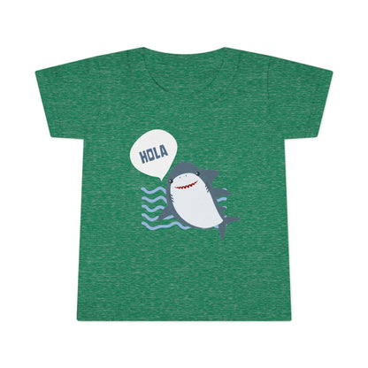 Friendly Shark HOLA - Toddler Fun Spanish Greeting Tee