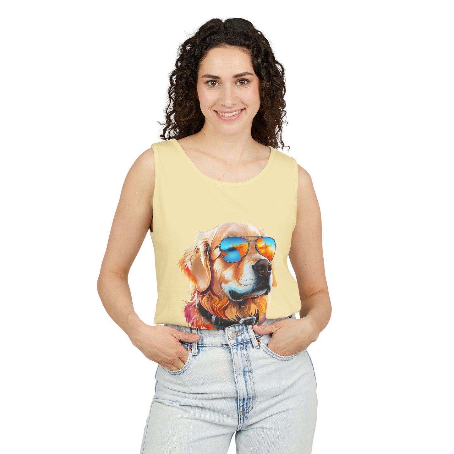 Colorful Golden Retriever Art Tank Top - Summer Dog Lover Graphic Tee - Unisex Cotton Sleeveless Shirt