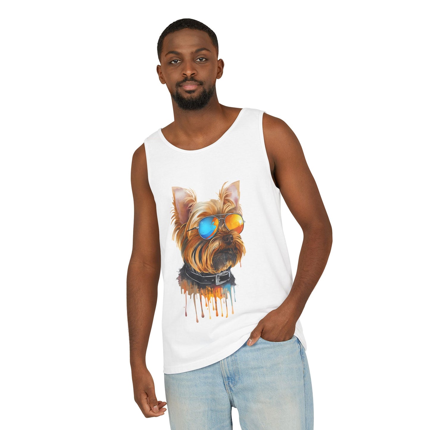 Colorful Yorkie Art Tank Top - Summer Dog Lover Graphic Tee - Unisex Cotton Sleeveless Shirt
