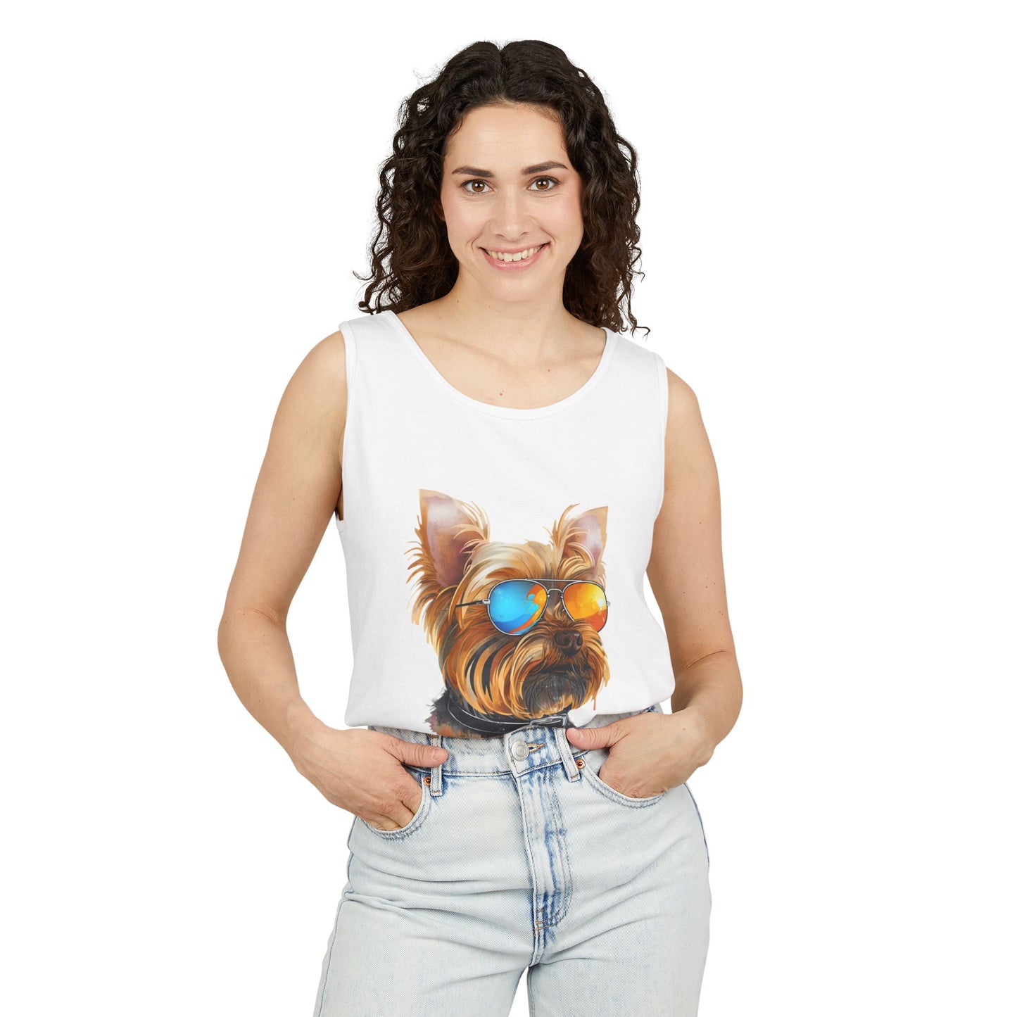 Colorful Yorkie Art Tank Top - Summer Dog Lover Graphic Tee - Unisex Cotton Sleeveless Shirt