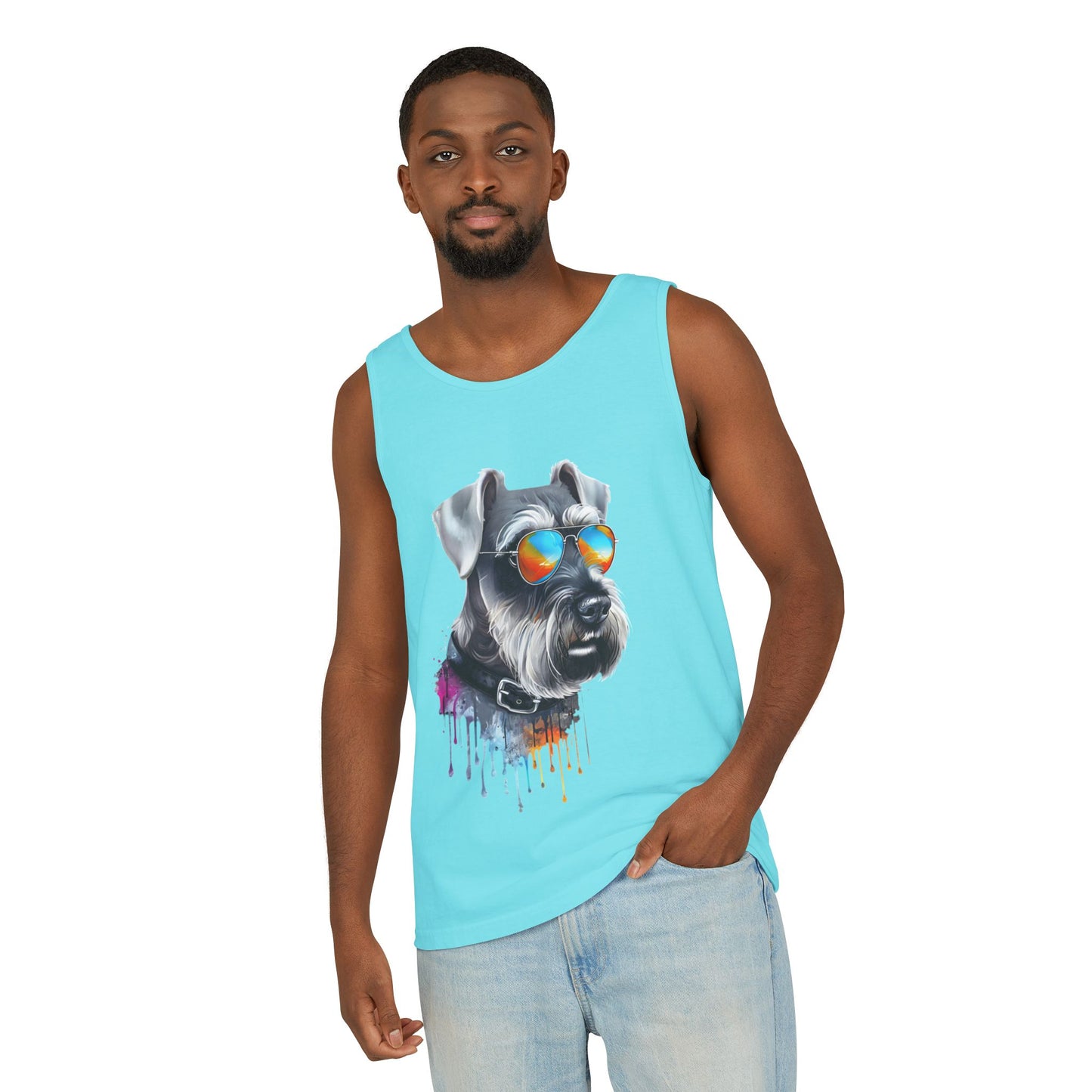 Colorful Schnauzer Art Tank Top - Summer Dog Lover Graphic Tee - Unisex Cotton Sleeveless Shirt