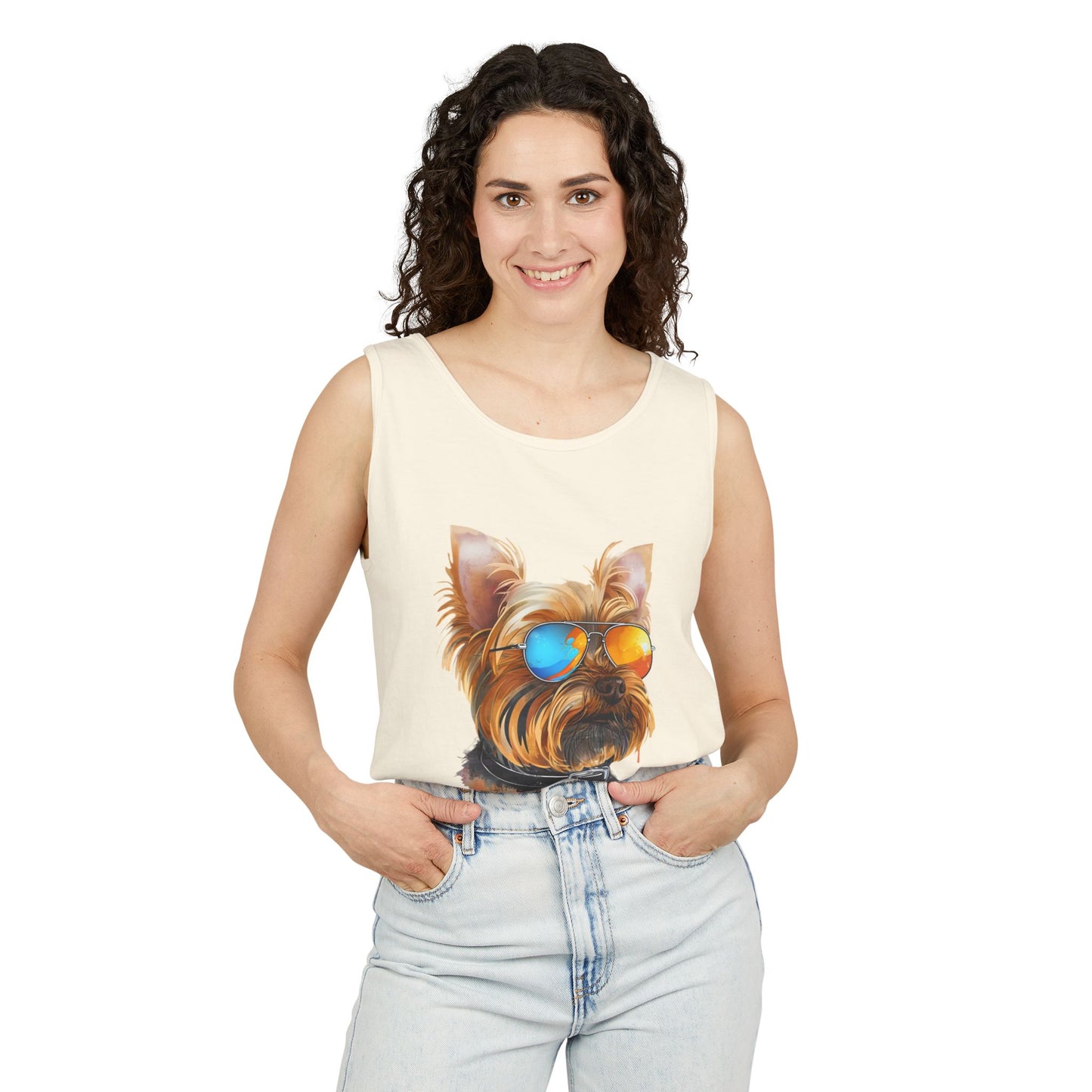 Colorful Yorkie Art Tank Top - Summer Dog Lover Graphic Tee - Unisex Cotton Sleeveless Shirt