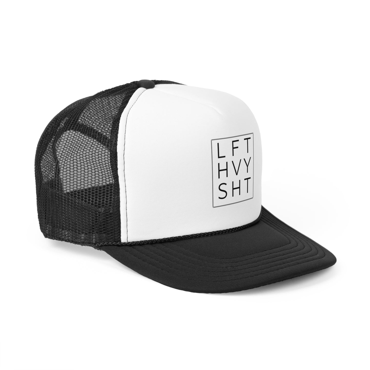 "LFT HVY SHT" Trucker Hat | Black & White Mesh Snapback Trucker Cap