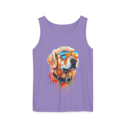 Colorful Golden Retriever Art Tank Top - Summer Dog Lover Graphic Tee - Unisex Cotton Sleeveless Shirt