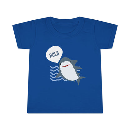 Friendly Shark HOLA - Toddler Fun Spanish Greeting Tee